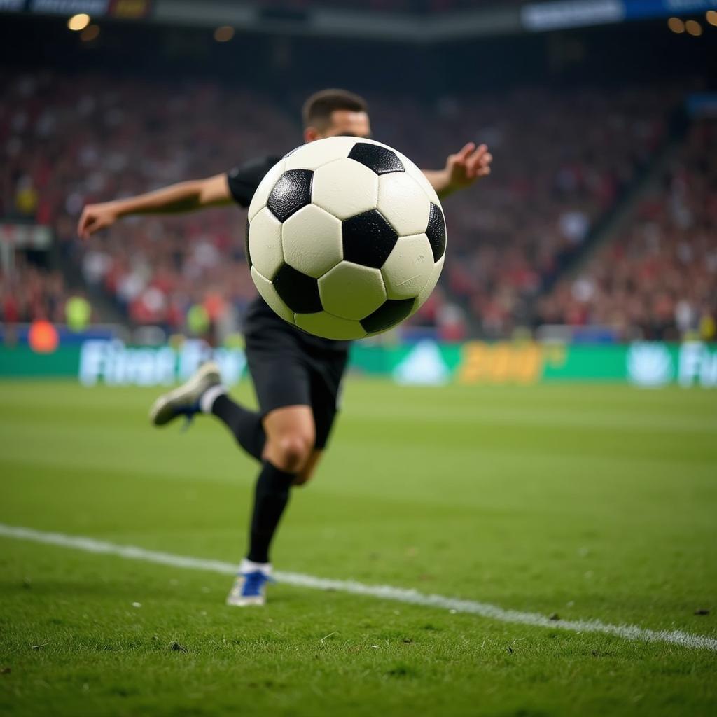 Close-up shot of a football in mid-air