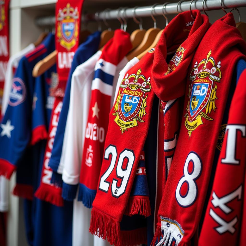 Collection of Football Scarves and Jerseys