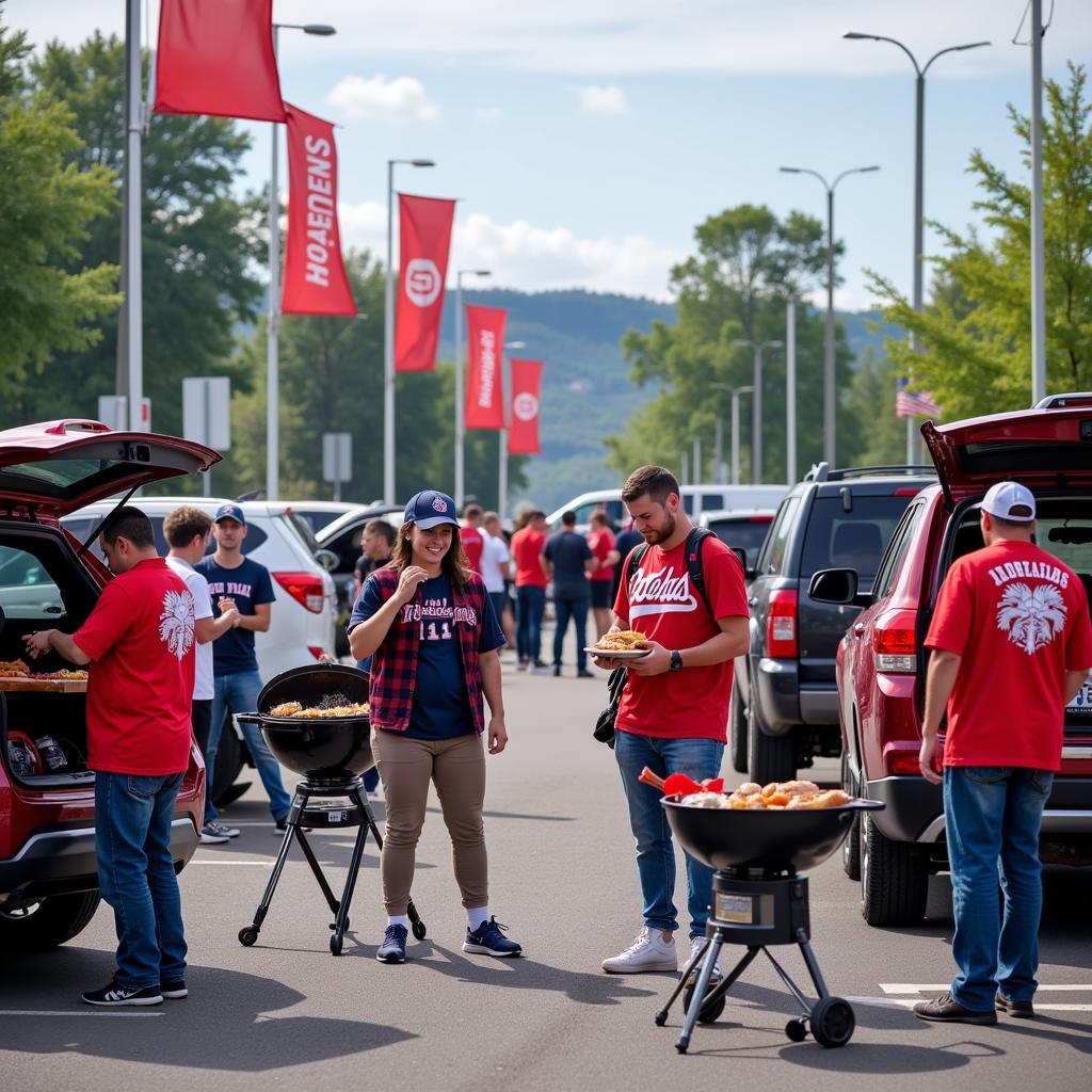 College Football Fans Tailgating Before a Game