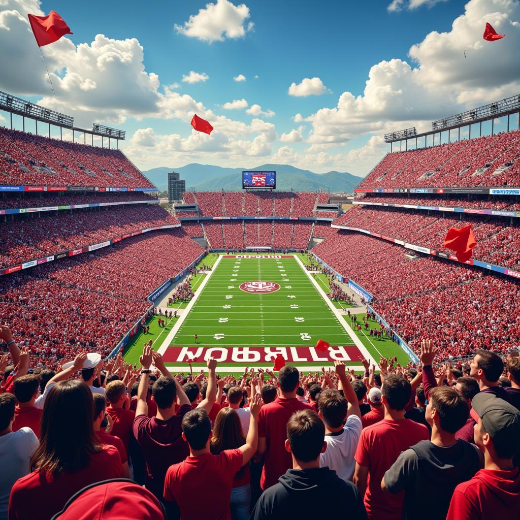 Packed College Football Stadium with Cheering Fans