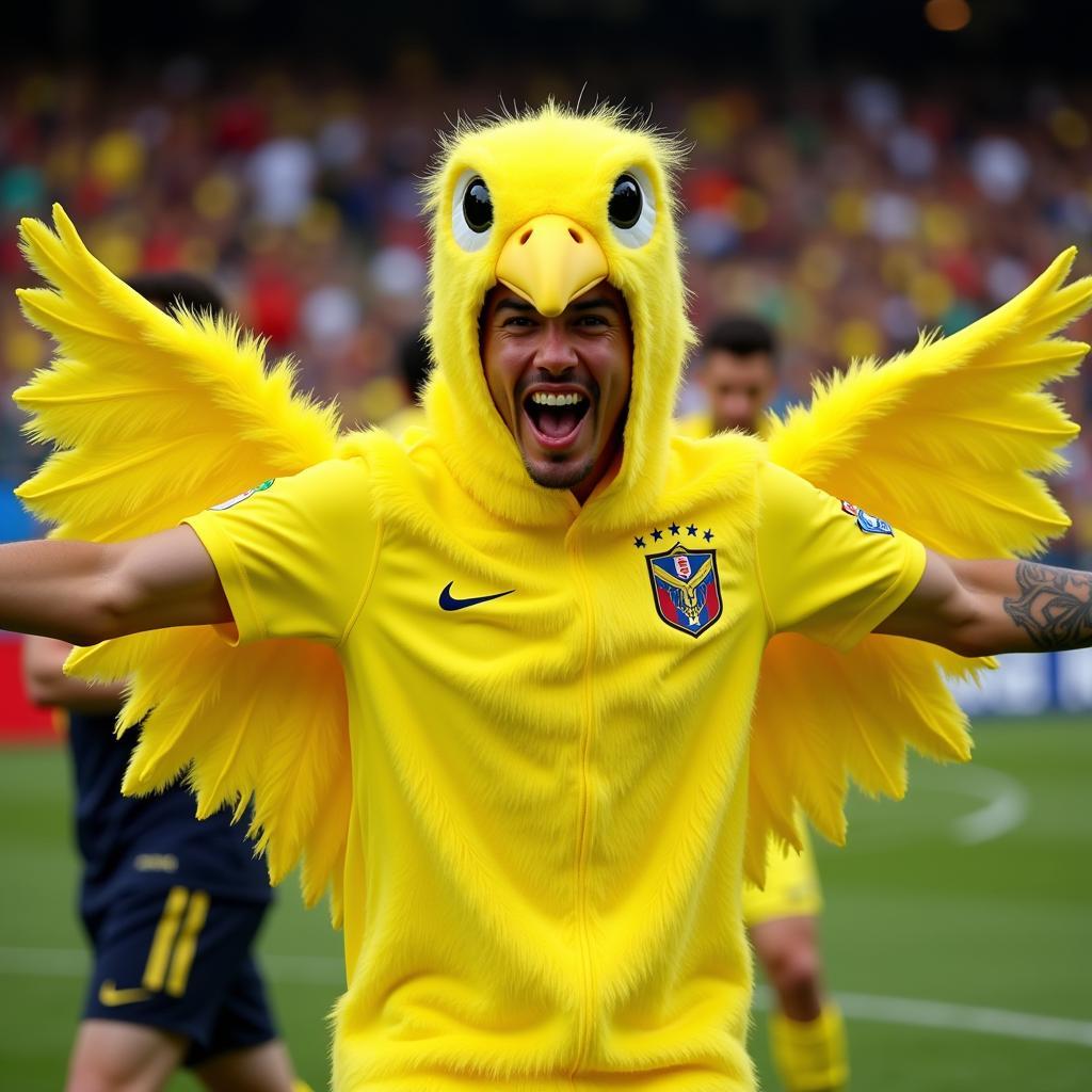 Colombian fan in a canary costume at the 2018 World Cup