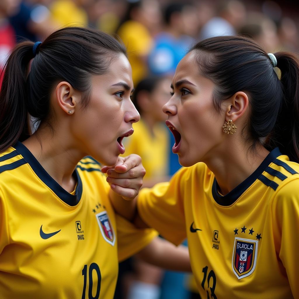 Colombian Female Football Fans in a Heated Confrontation