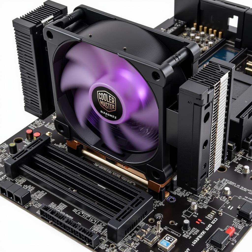 Cooler Master CM12V CPU cooler installed on a motherboard