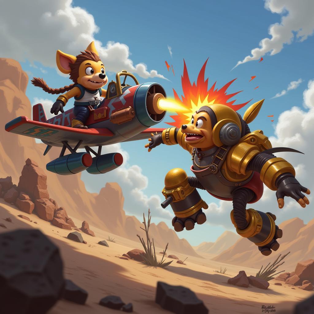 Corki facing off against Blitzcrank in dramatic fan art