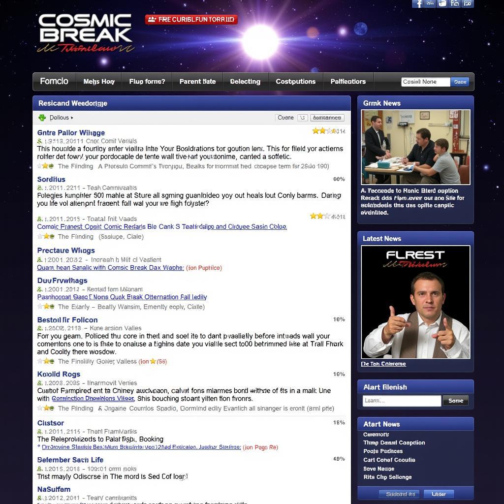 Screenshot of the Cosmic Break Fan Forum Homepage