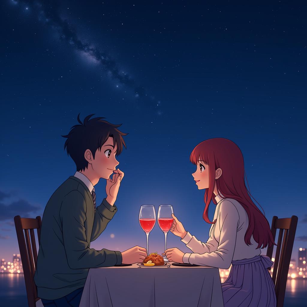 Couple enjoying a romantic dinner under the stars