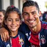 Cristiano Ronaldo taking a selfie with a young fan