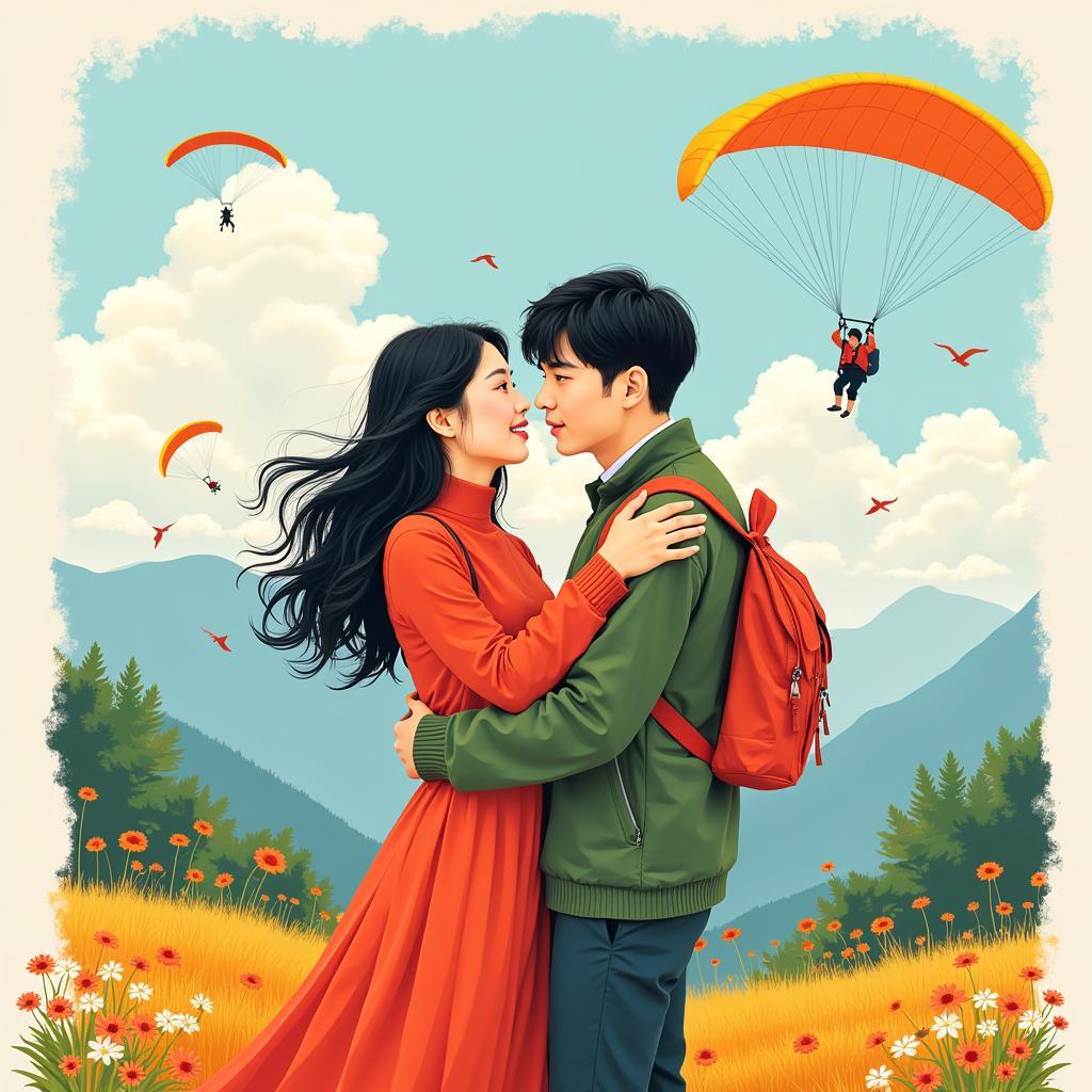 Crash Landing on You Couple Illustration