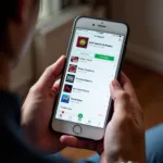 A person creating a custom playlist on their phone