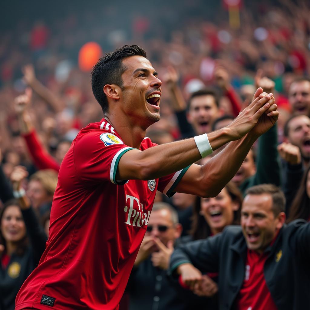 Cristiano Ronaldo celebrating a victory with jubilant fans