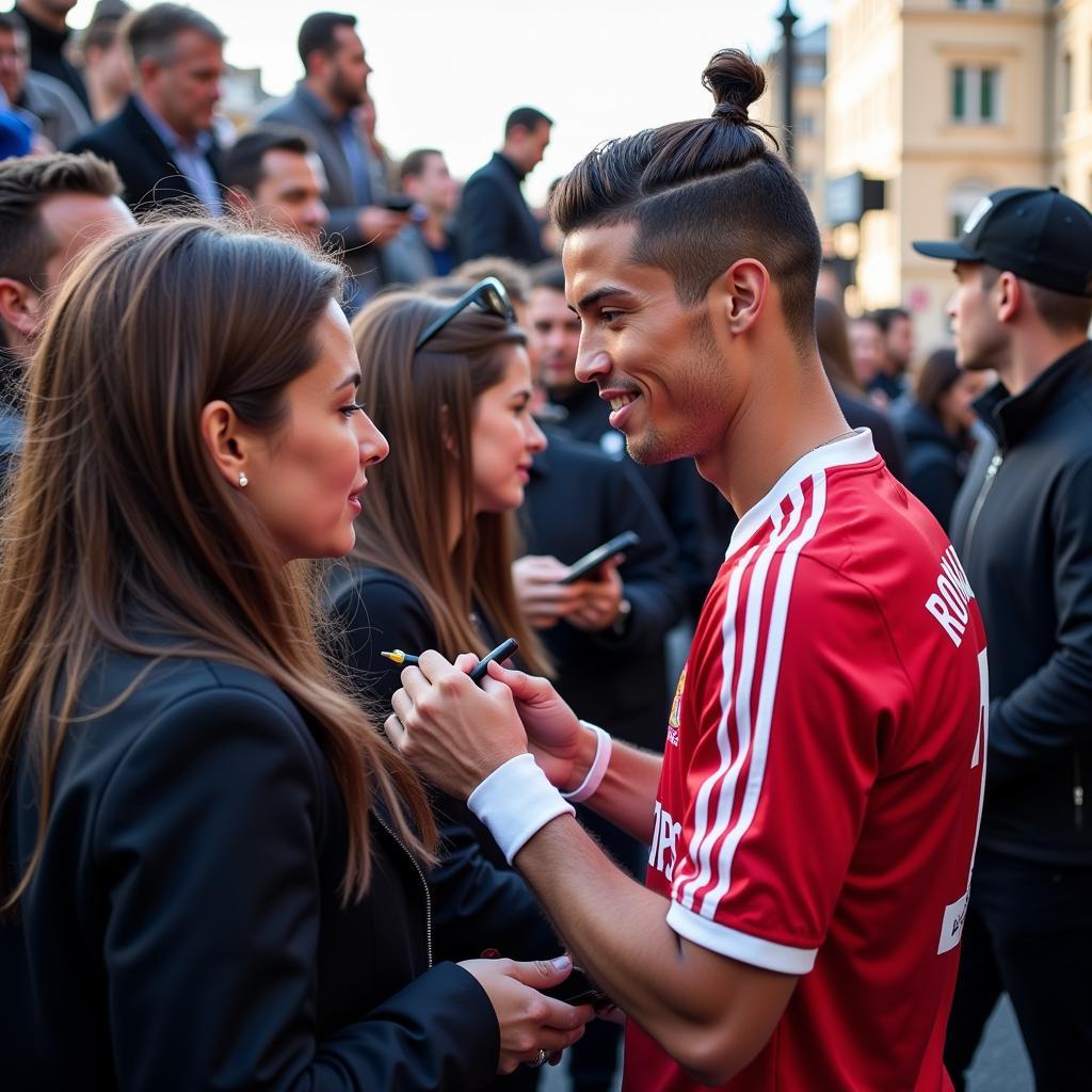 Cristiano Ronaldo interacts with fans