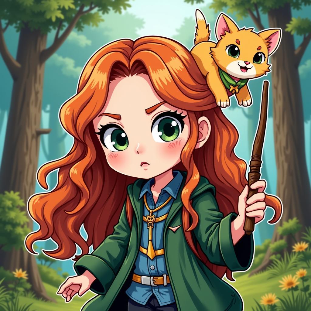 Chibi Hermione and Crookshanks on an Adventure