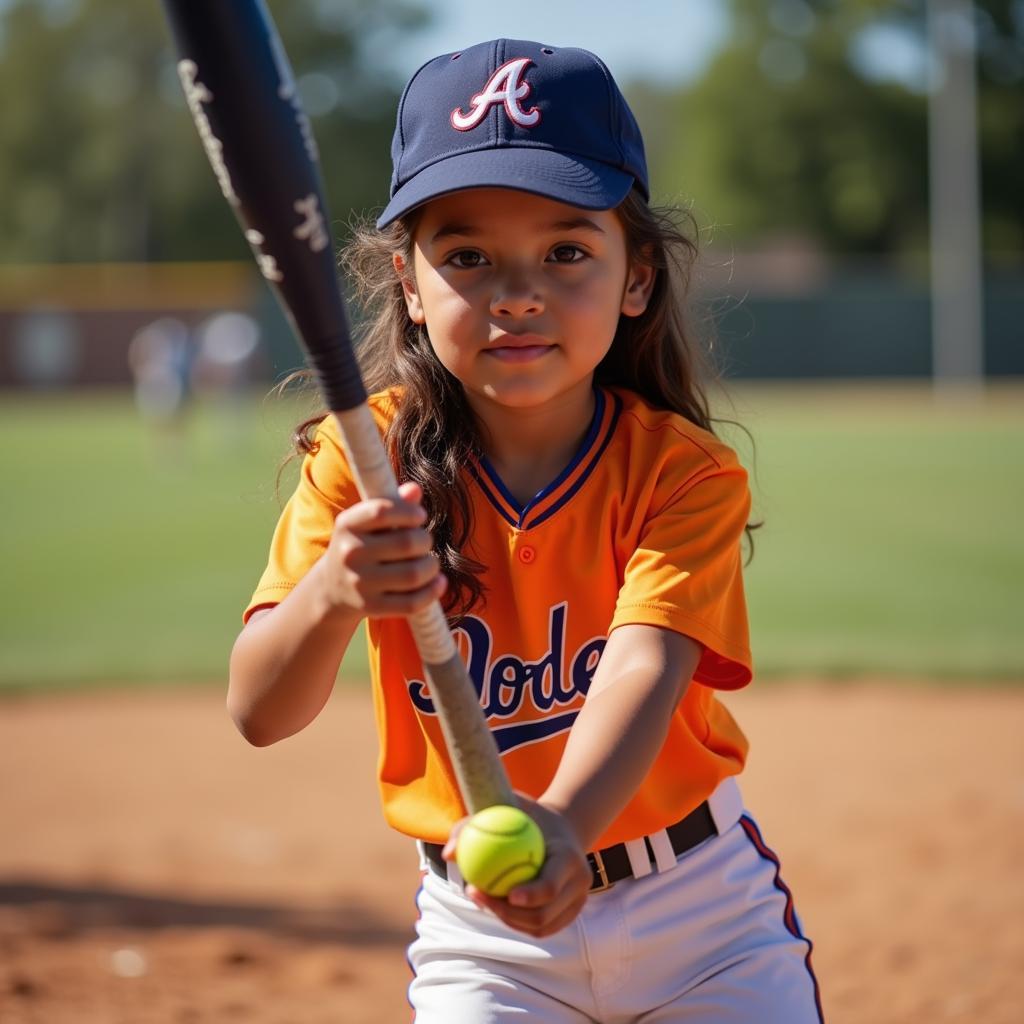 Young Latina Girl Playing Baseball