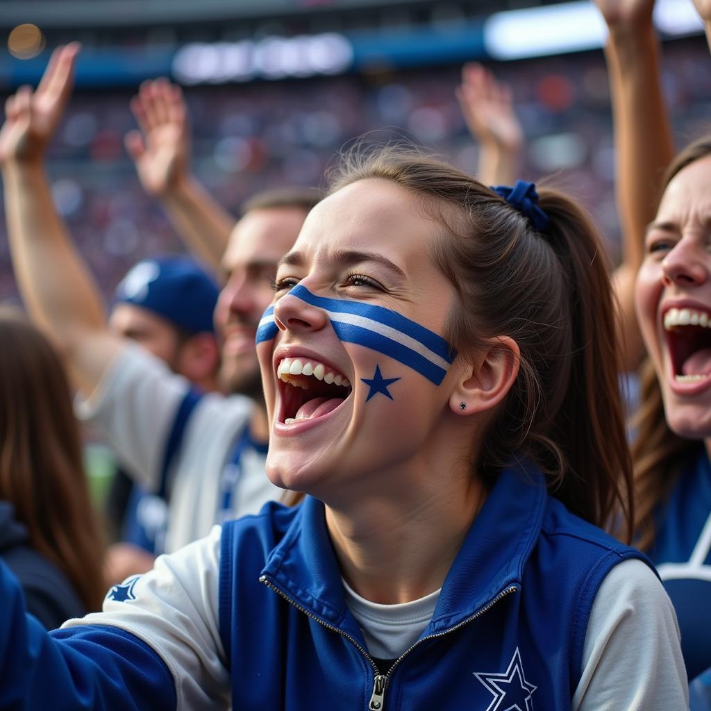 Excited Dallas Cowboys fan cheering during a game