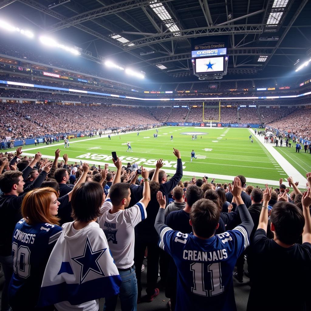 Dallas Cowboys fans cheering at AT&T Stadium