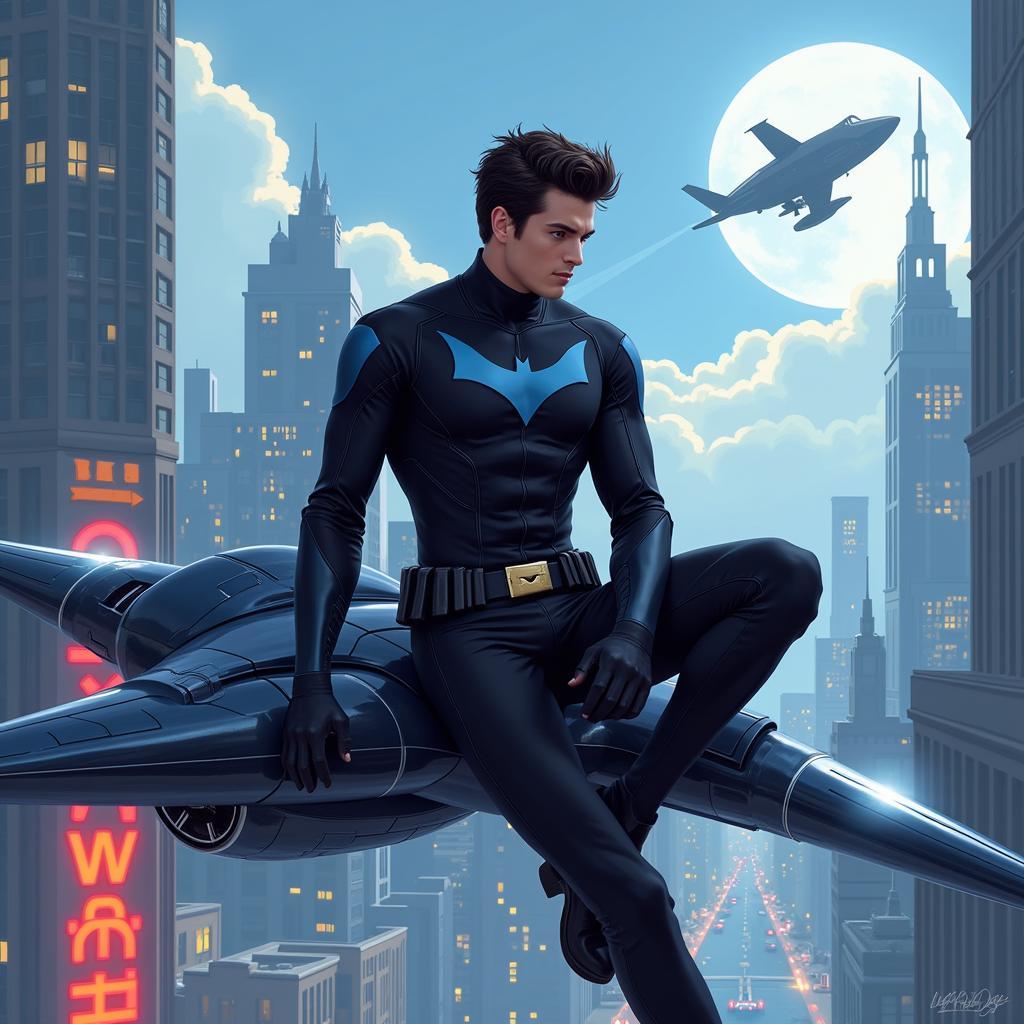 Damian Wayne as Nightwing in a futuristic setting