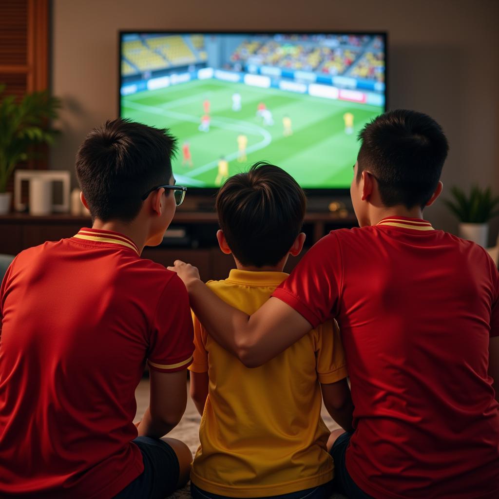 Vietnamese Family Watching Football Match