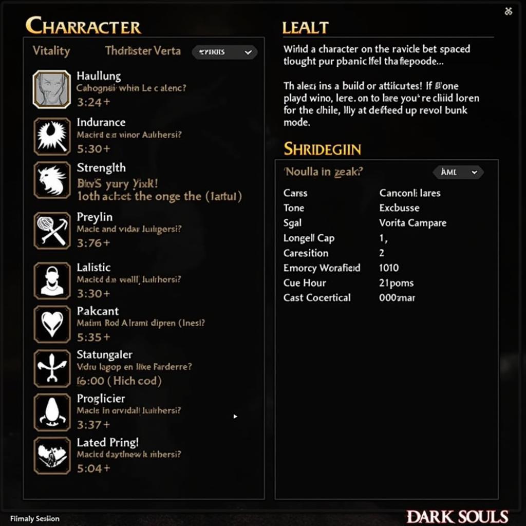 Dark Souls character stat screen