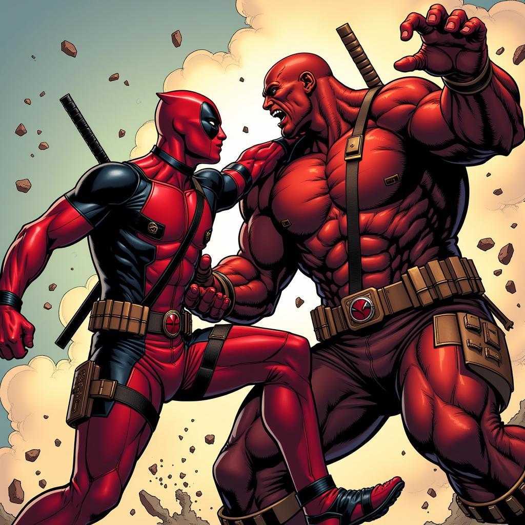 Deadpool and Juggernaut locked in battle