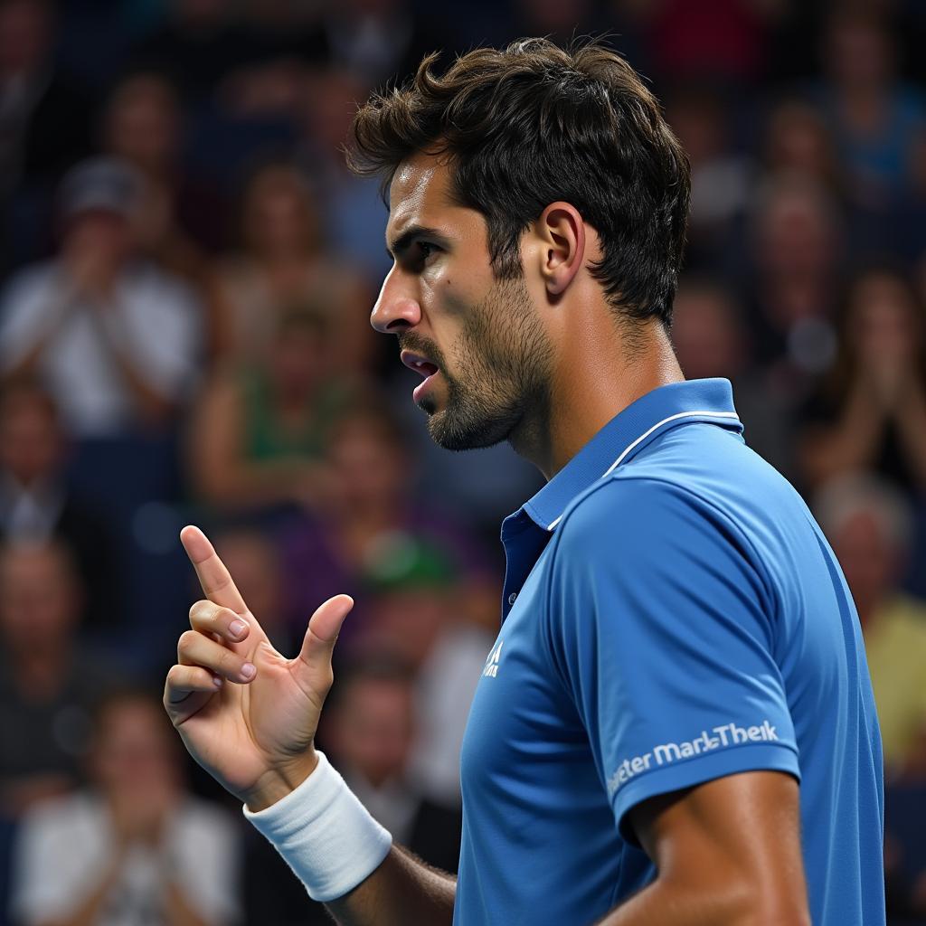 Del Potro arguing with a fan courtside