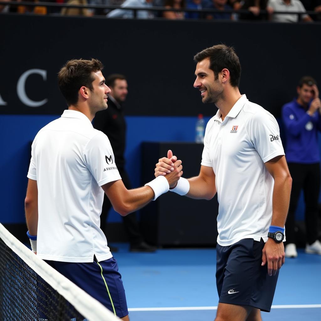 Del Potro shaking hands at the net after a match