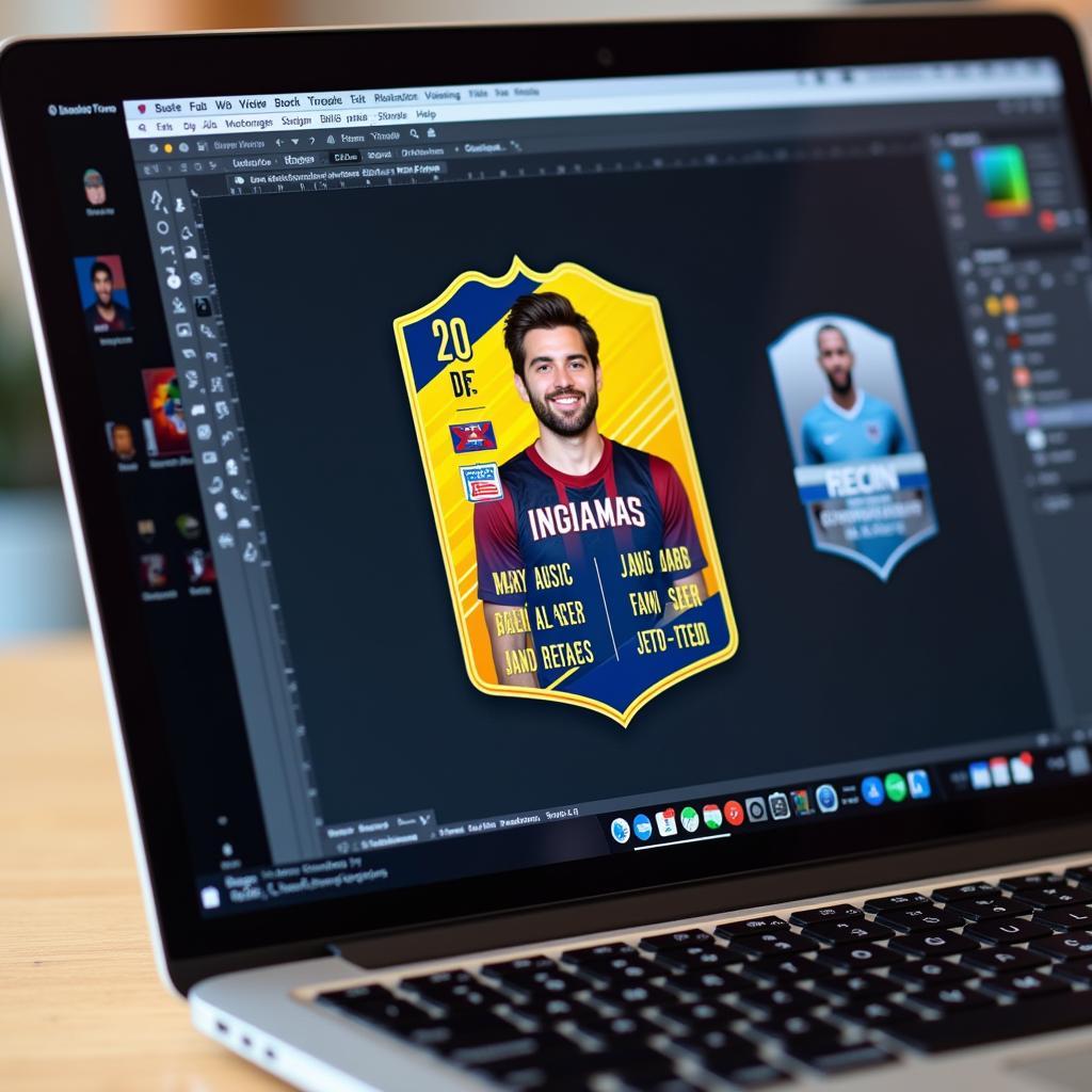 A fan designing a custom fan trade card on a laptop