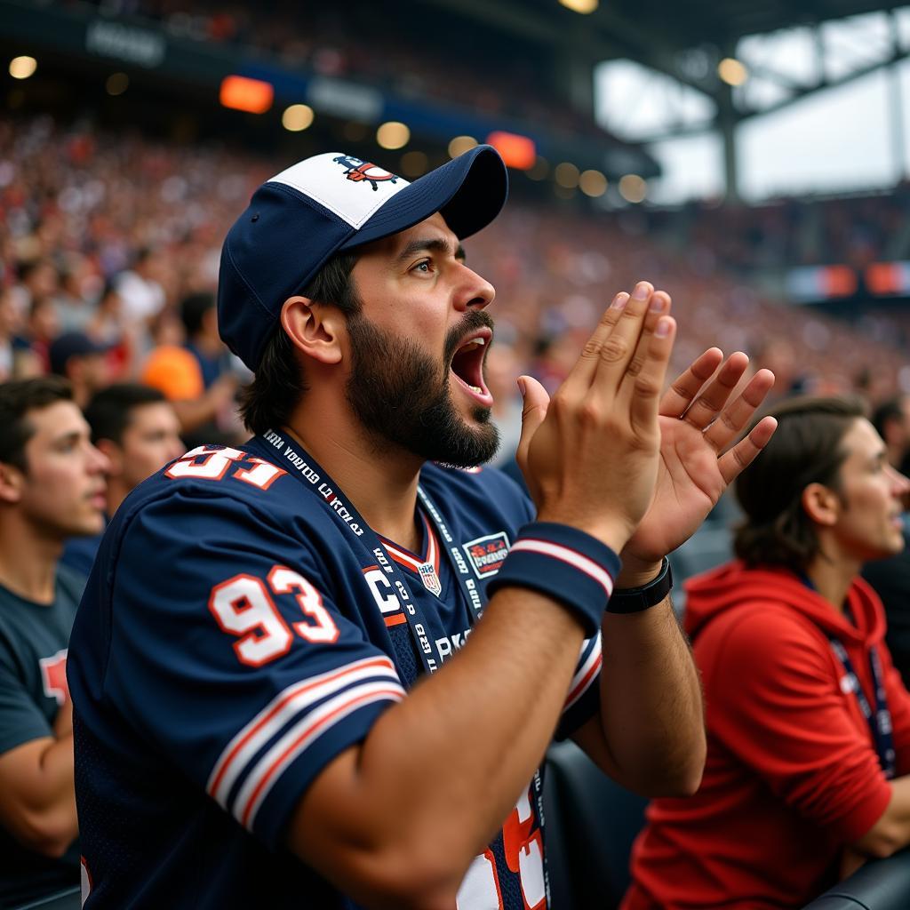 A die-hard football fan cheering