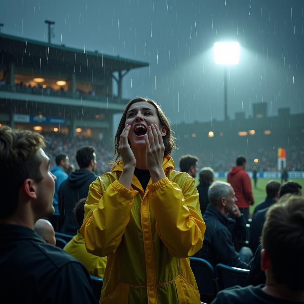 Dedicated fan at a rainy game