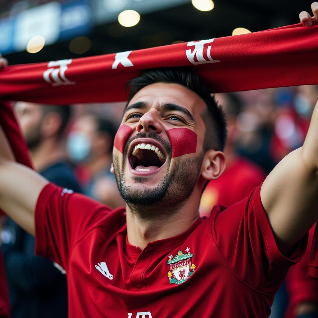 Football fan celebrating with a scarf