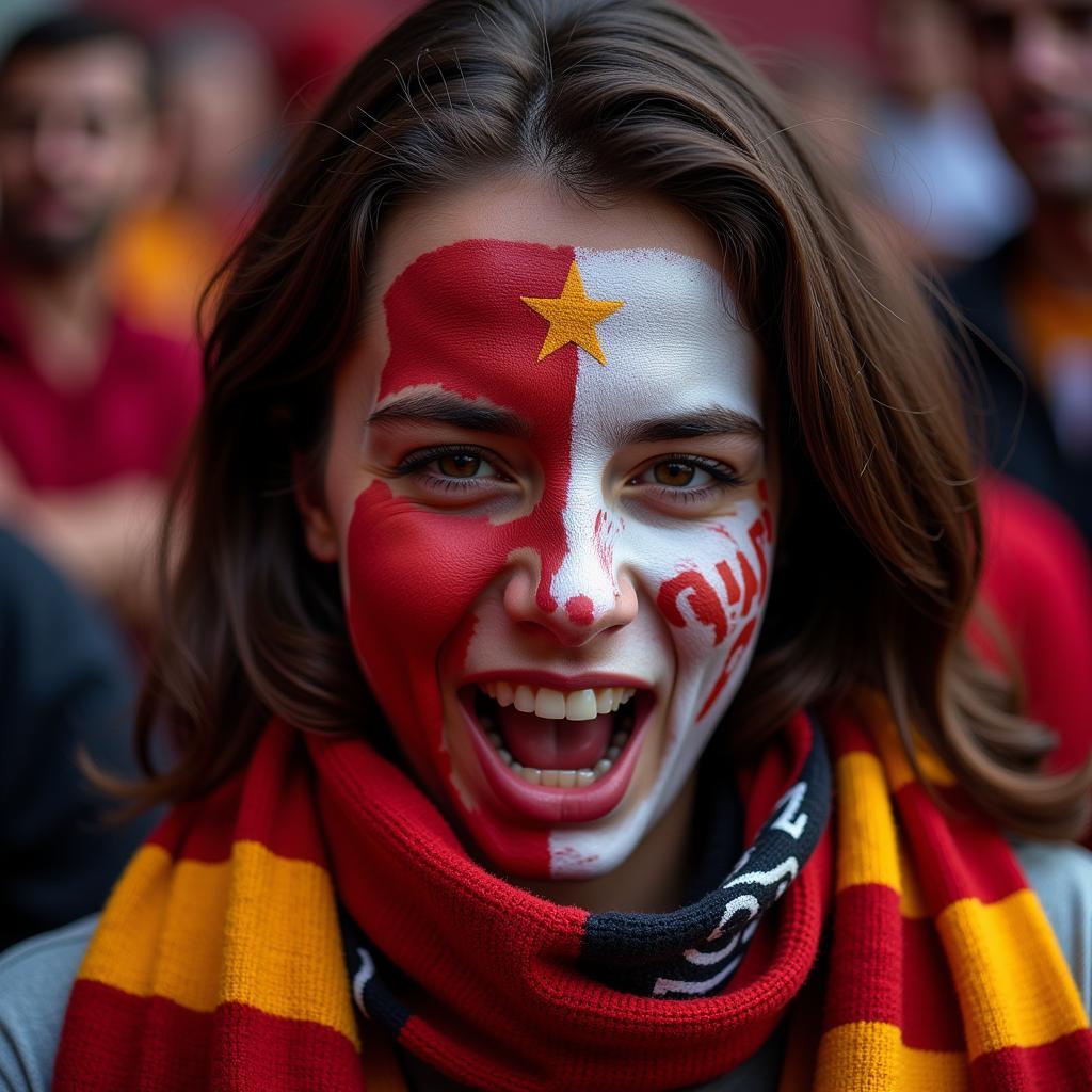 Diehard Fan with Face Paint and Scarf