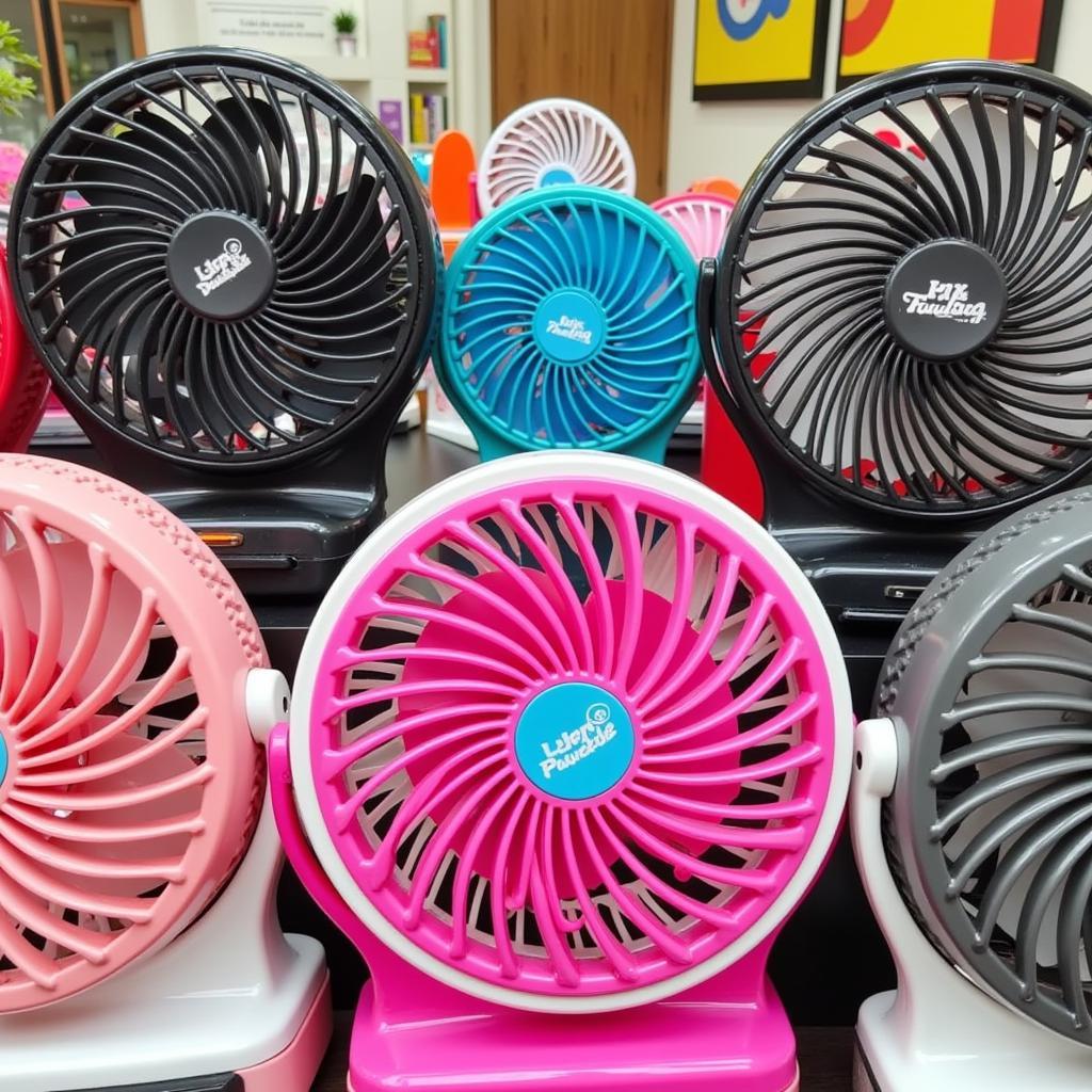 Various lileng portable fan models on display