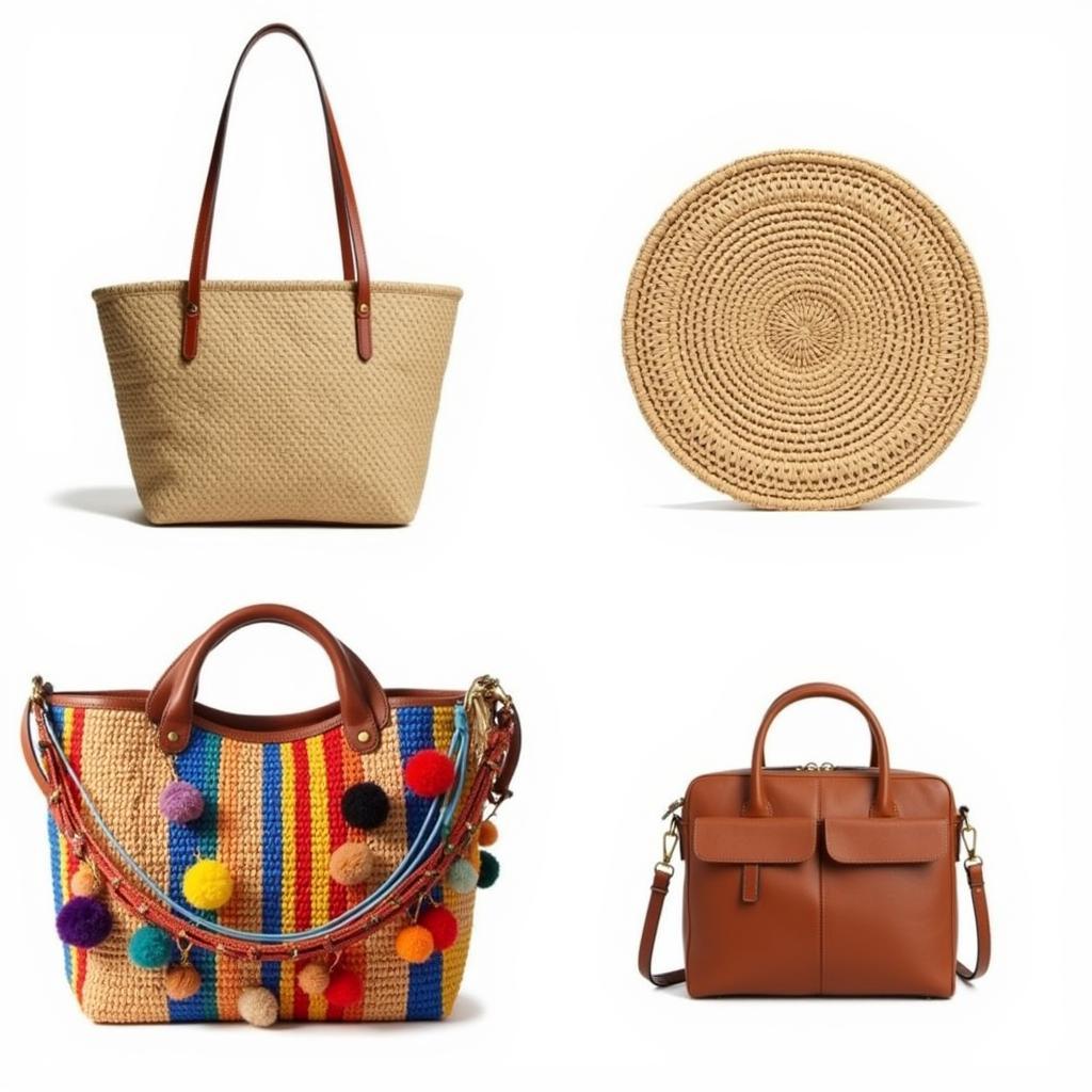 A collection of various straw bags