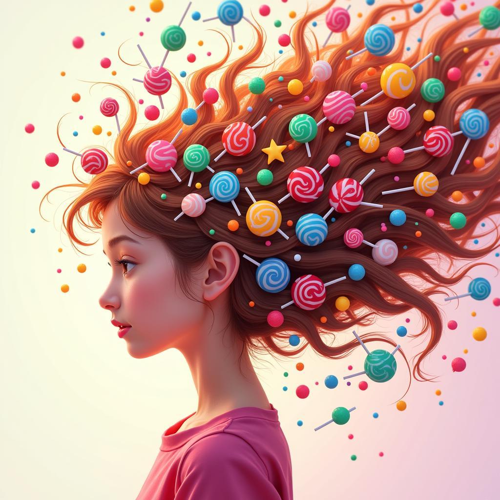 Digital Painting of a Girl with Candy Hair