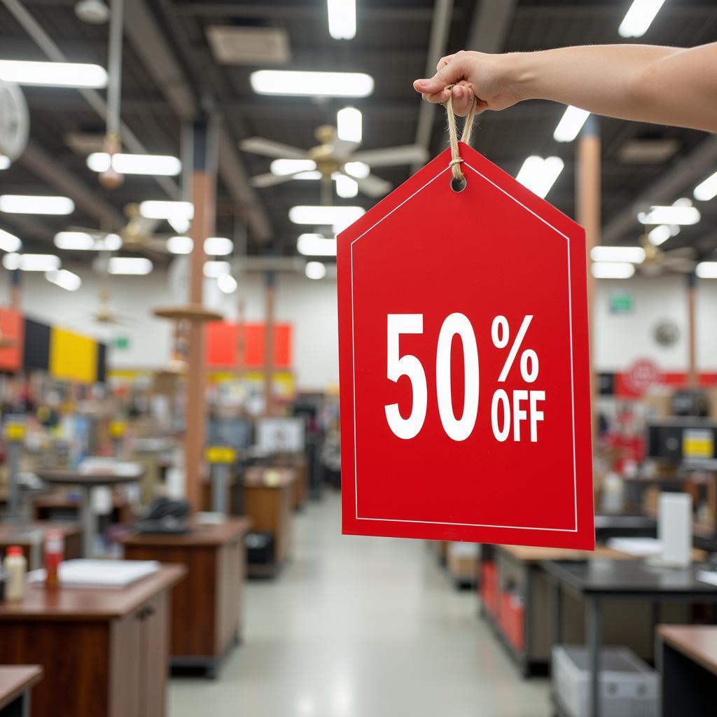 Discount Sign on Ceiling Fan Display