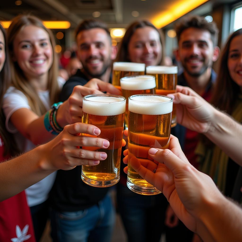 Diverse Group of Fans Toasting with Beer