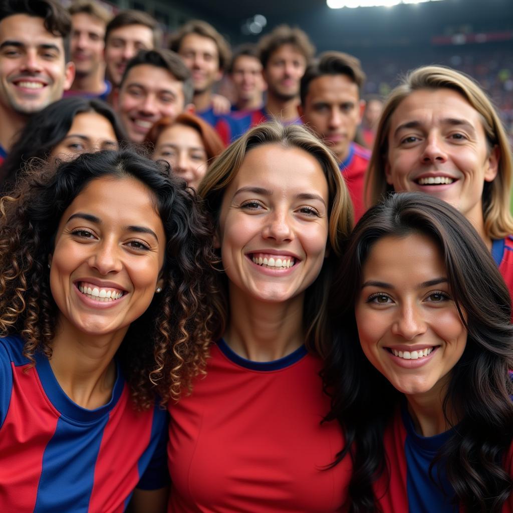 Fans from different backgrounds celebrating a goal