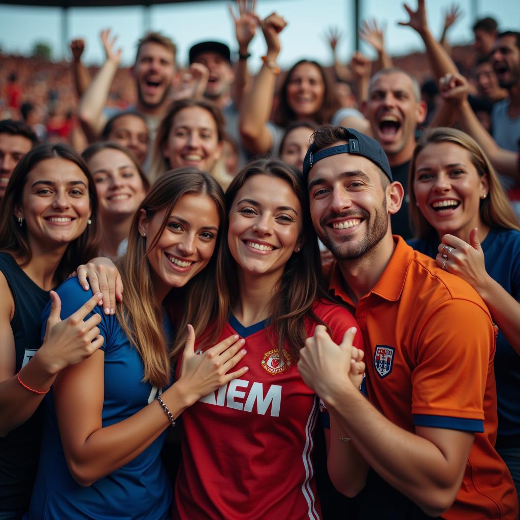 Diverse group of football fans cheering together