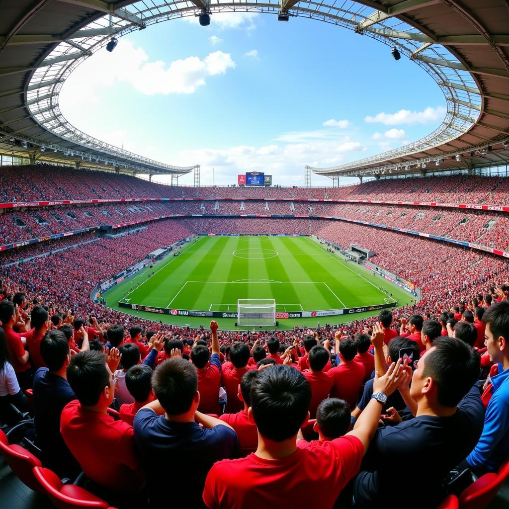 Diverse group of fans cheering in a stadium