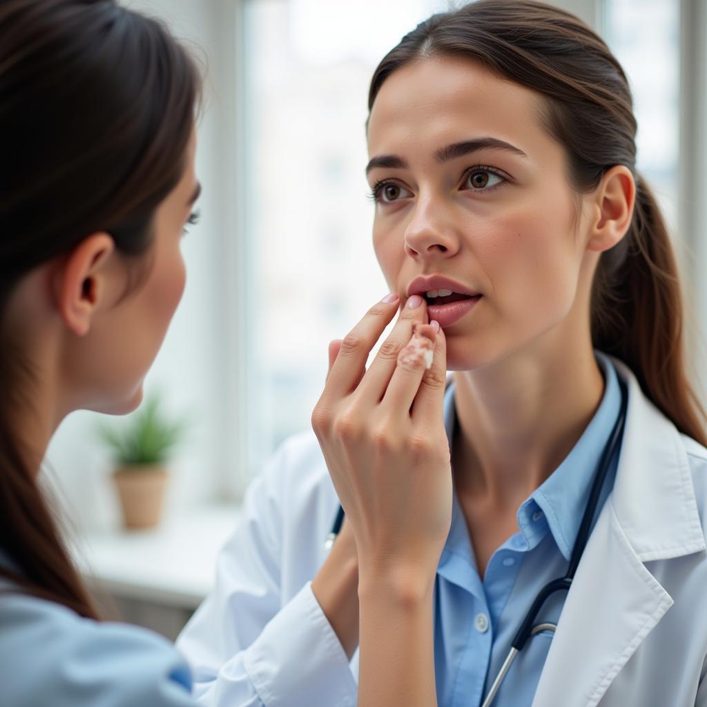 Doctor examining a patient's lips