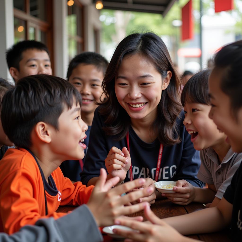 Dong Nhi takes time to interact with fans, signing autographs and taking selfies.