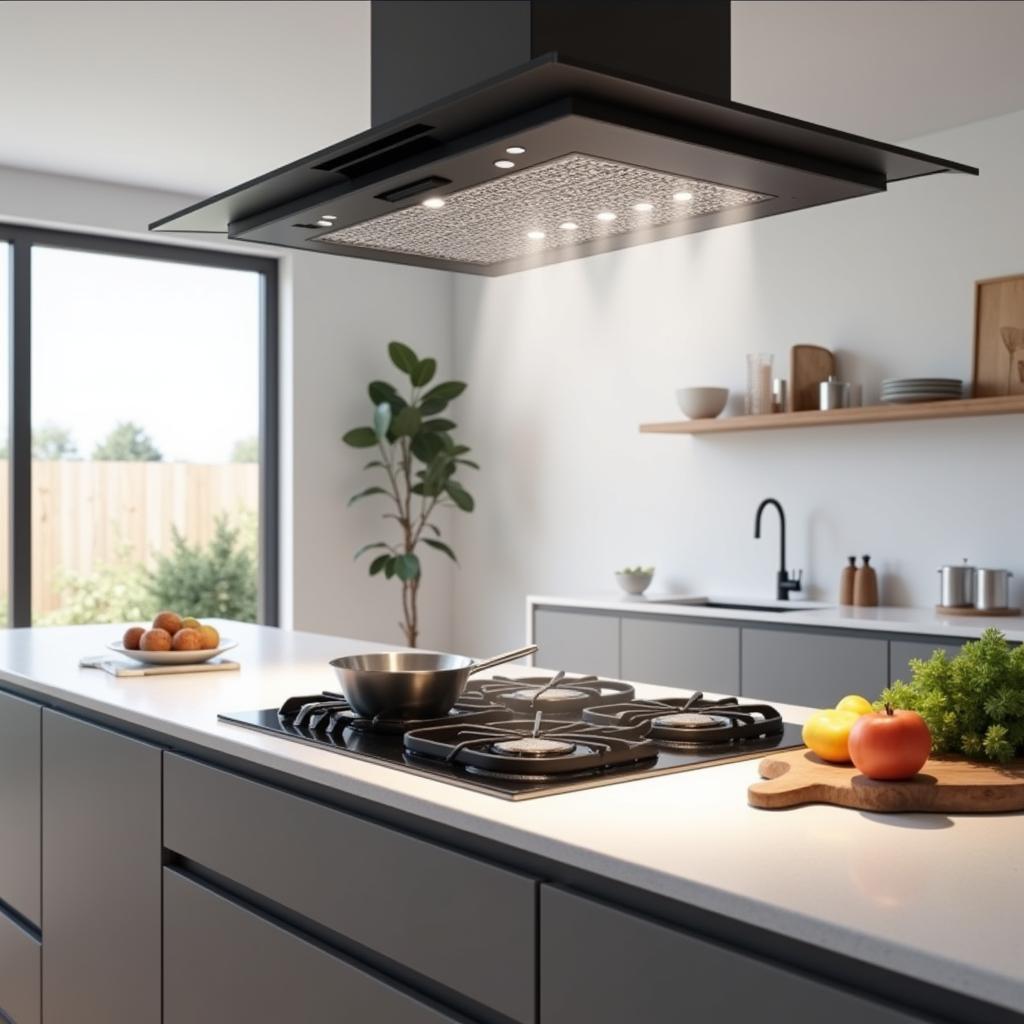 Modern downdraft extractor fan in a kitchen island