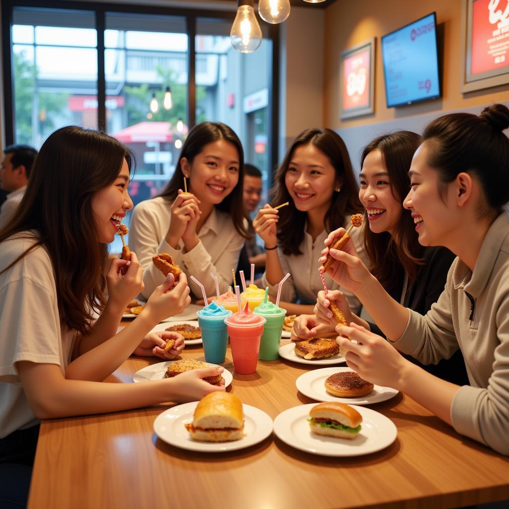 Group of Friends Enjoying DQ Fan Food in Vietnam