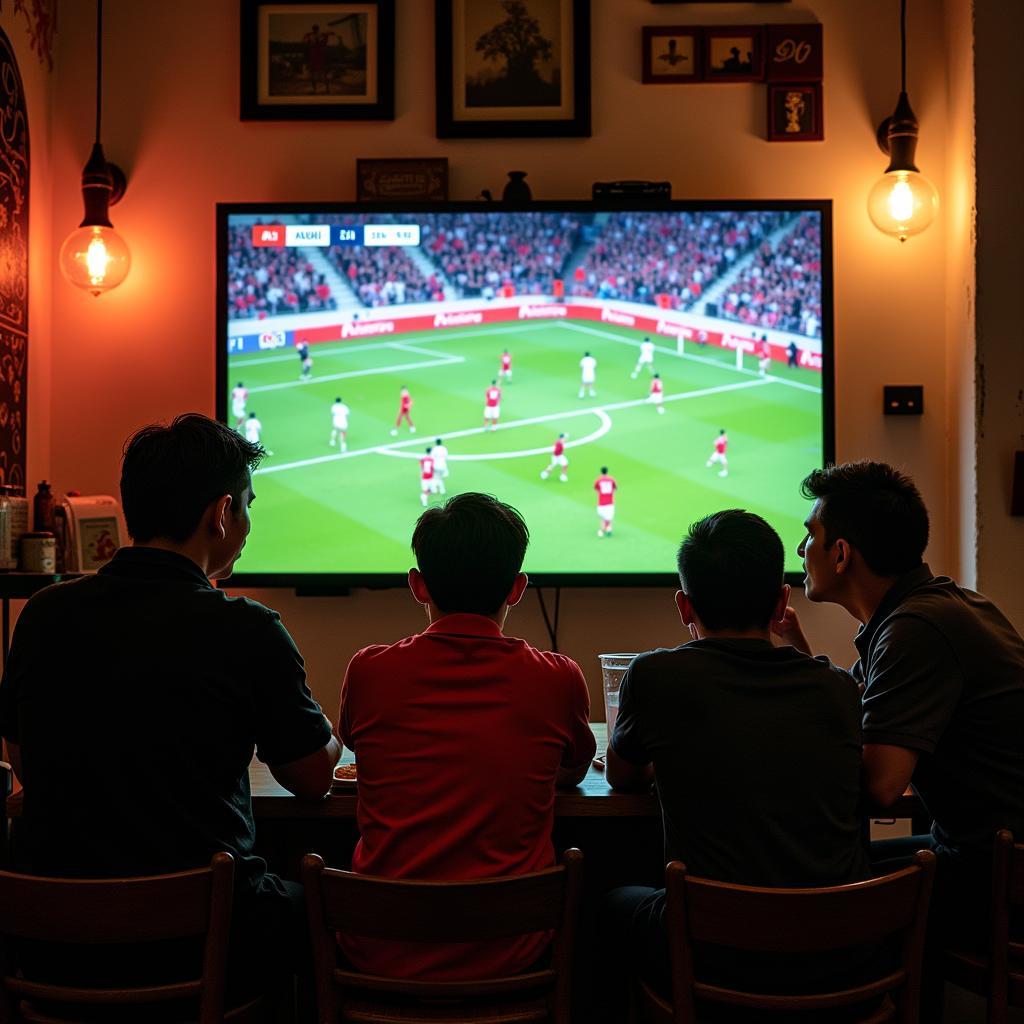 Dr. Fan Vietnam Watching a Football Match in a Hanoi Cafe