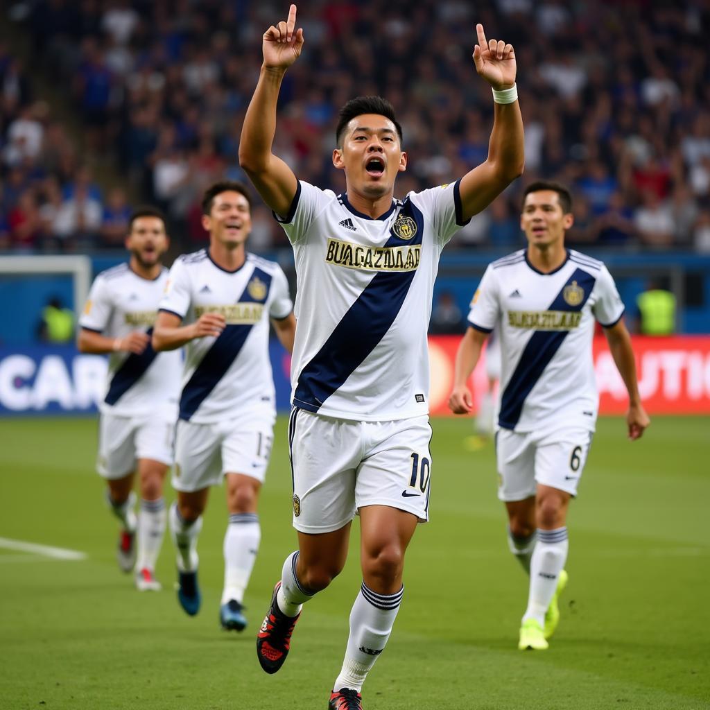 Duong Yen celebrates a goal for LA Galaxy