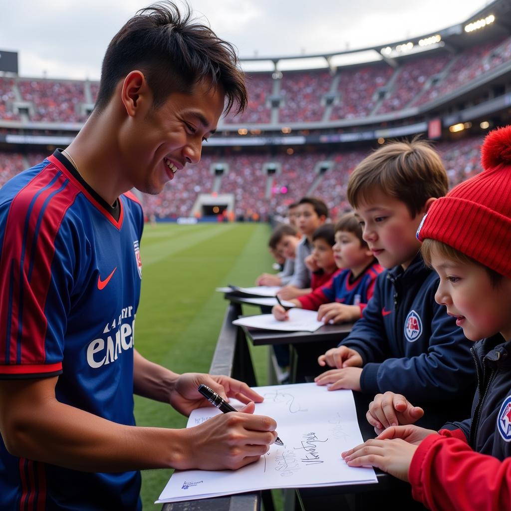 Duong Yen signing autographs for fans after a game