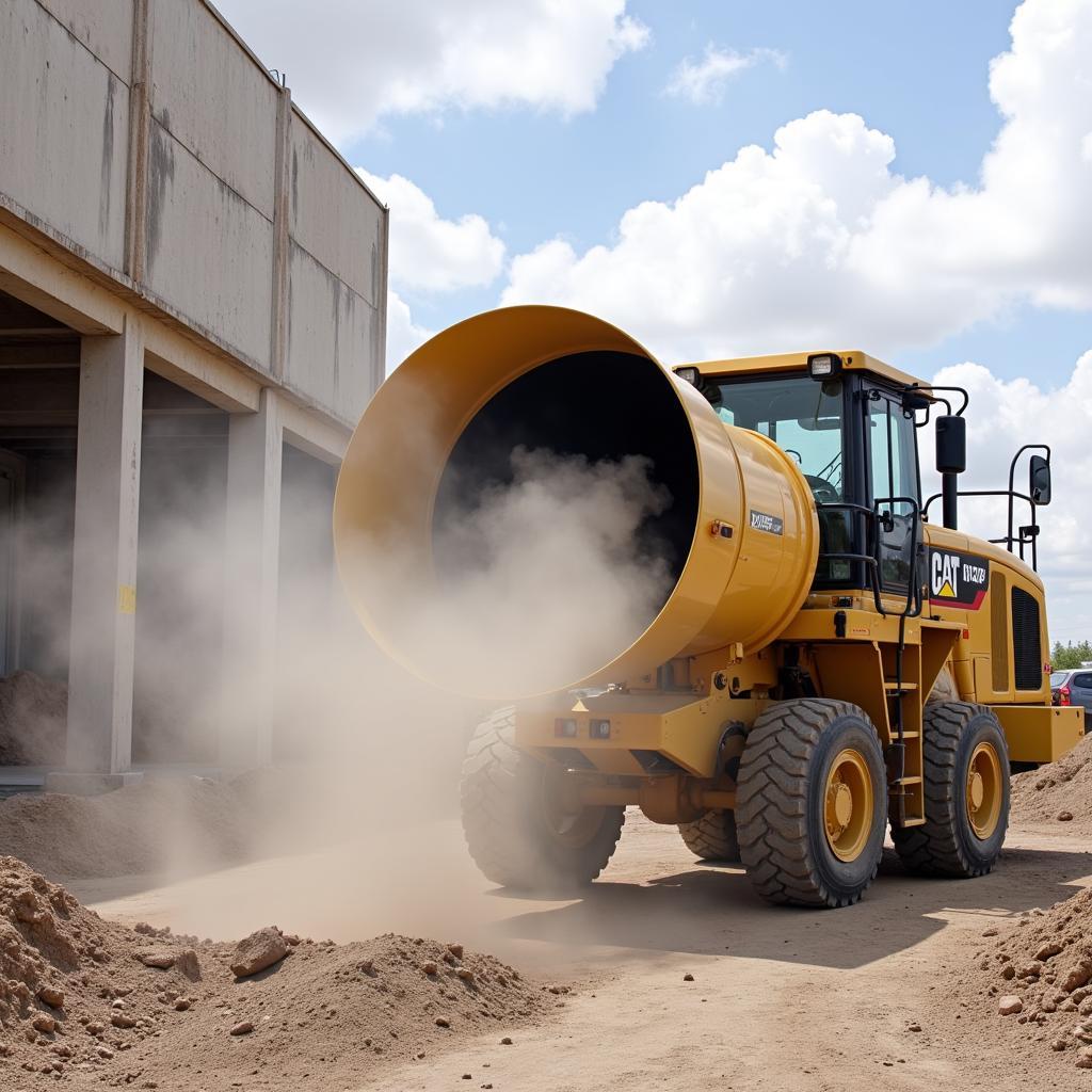 Industrial dust suppression fan operating on a construction site