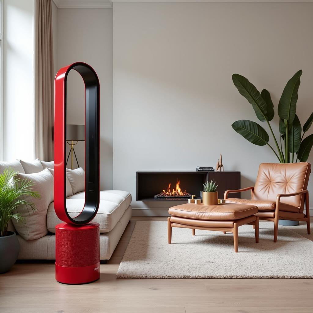 Dyson AM07 Fan Red in a Modern Living Room