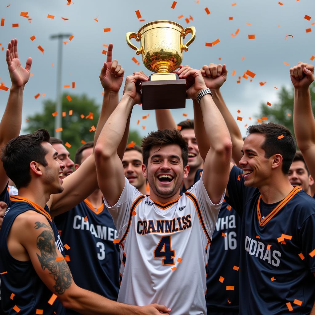 Edison lifts a trophy amidst a shower of confetti