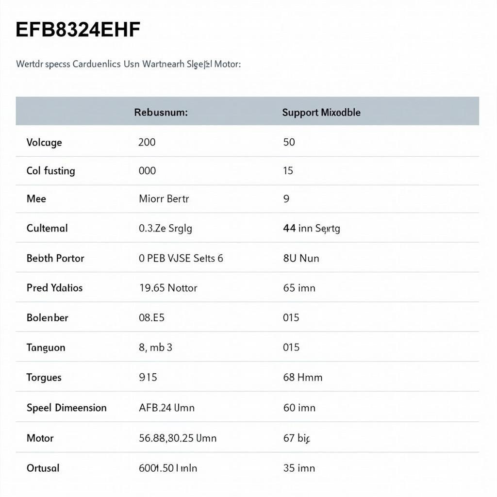 EFB0824EHF Motor Specifications Table