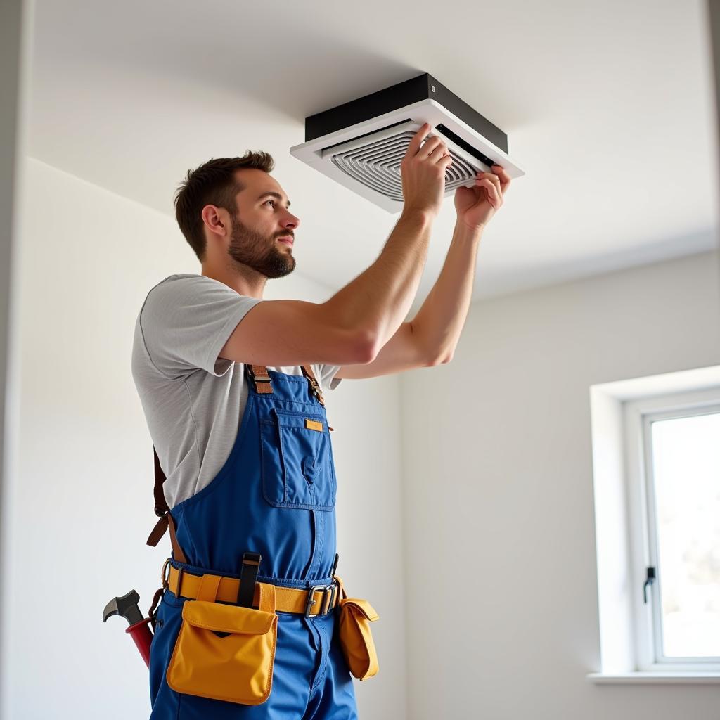 Electrician installing bathroom extractor fan